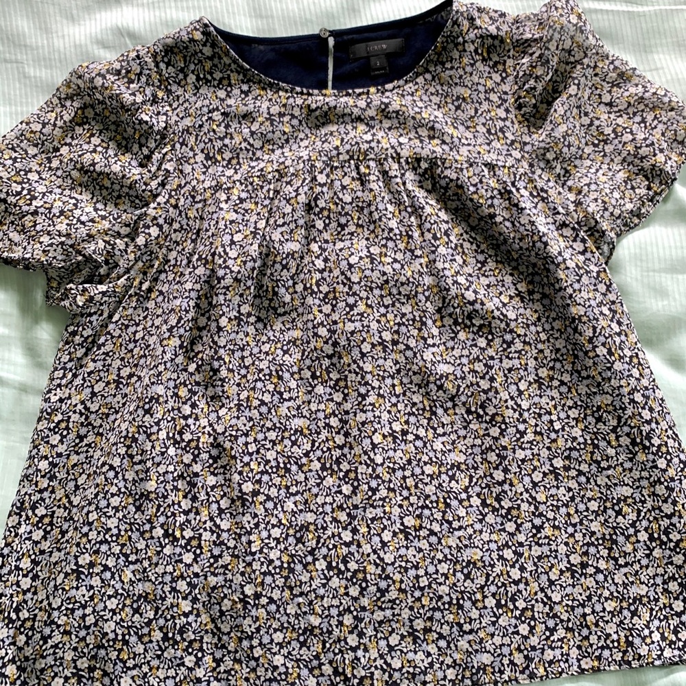 J Crew blouse floral with gold flex